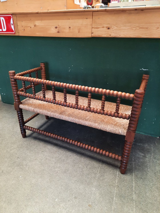 Banc bobine vintage – Bois, Osier (photo 4 of 10)
