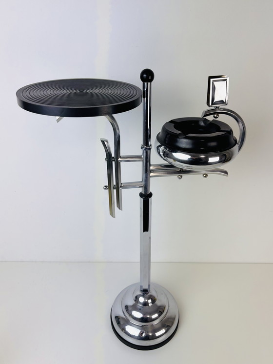 Image 1 of Vintage Art deco chrome staande asbak rooktafel