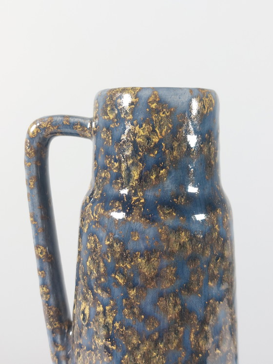 Image 1 of Gray golden vintage mid century studio ceramic handle vase West Germany