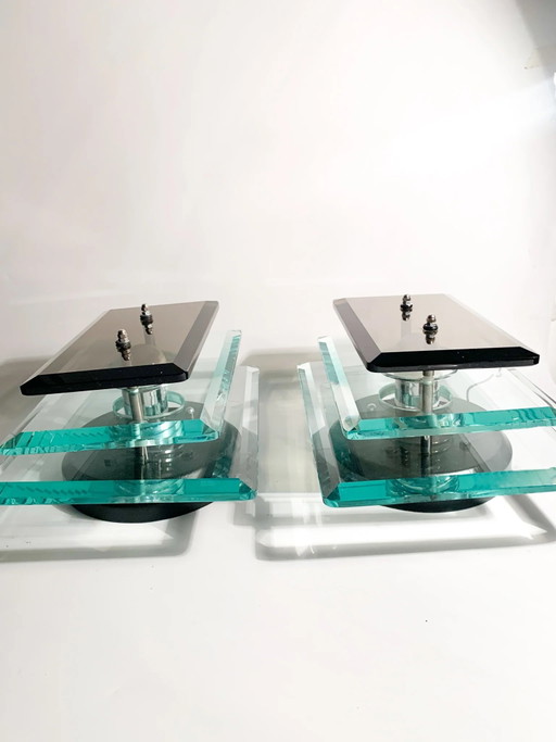 Pair of Veca Blue and Gray Crystal Sconces 70s