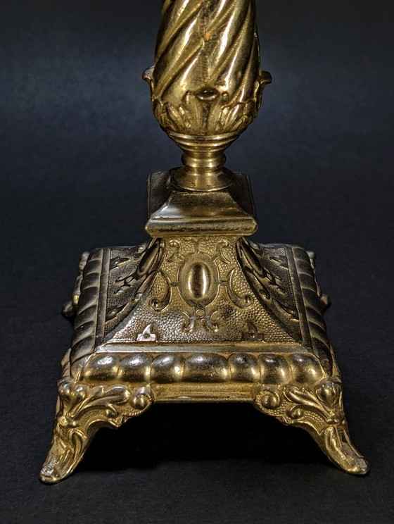 Pair of Neo-Renaissance / Louis XIII Style Candle Holders in Spelter – Metal (photo 2 of 5)