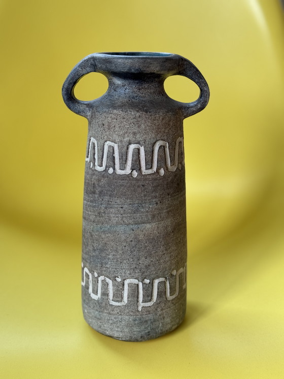 Image 1 of Vintage Heissner vase West Germany 1960s - with relief pattern and fat lava
