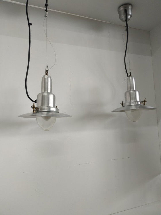 Image 1 of Set of unique and rare 'small' vintage Ucello fisherman's lamps ceiling lamp