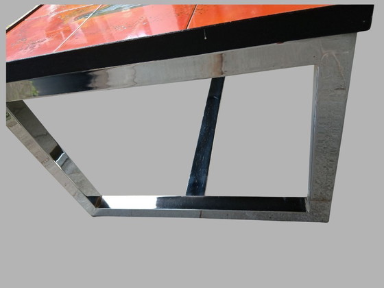 Image 1 of Mesa de centro Belarti con panel de azulejos de cerámica y estructura cromada, Bélgica, años 60-70.