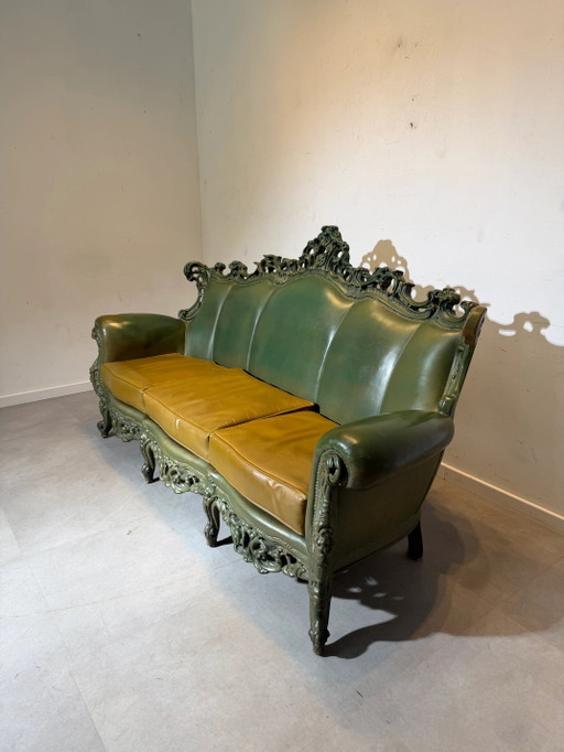 Sofá de cuero rococó de 6 pulgadas – Antiguo sofá del Bar Louis Leuven – 230 cm – banken