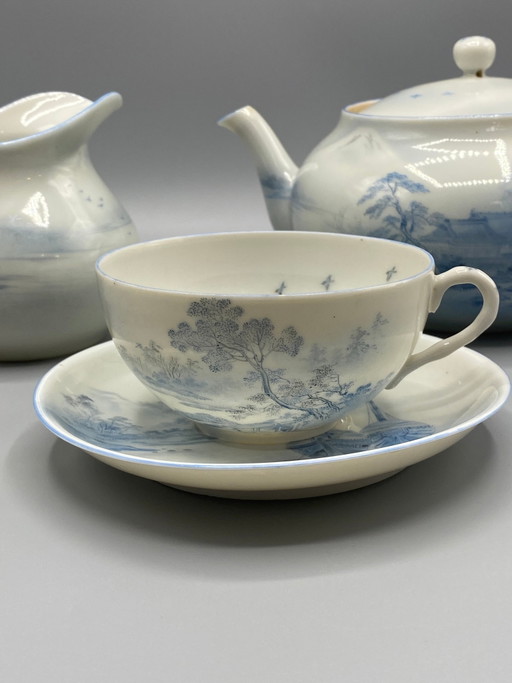 Japans porseleinen theeservies – Blauw en wit landschap – Dai Nippon Meiji-periode – decoratieve objecten (photo 2 of 10)
