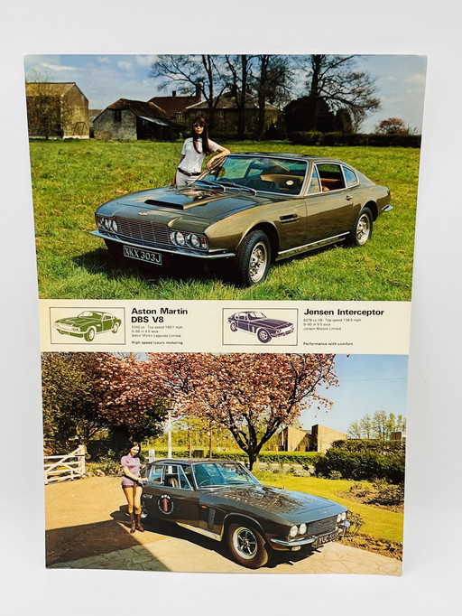 Vintage Aston Martin en Jensen Interceptor kartonnen foto