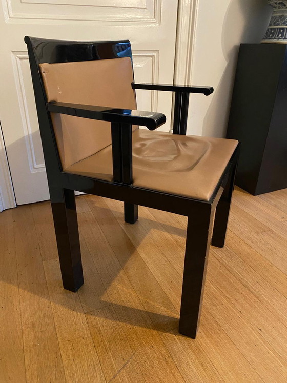 Image 1 of Sedie da pranzo e4 in legno laccato nero, design Herman Zeekaf
