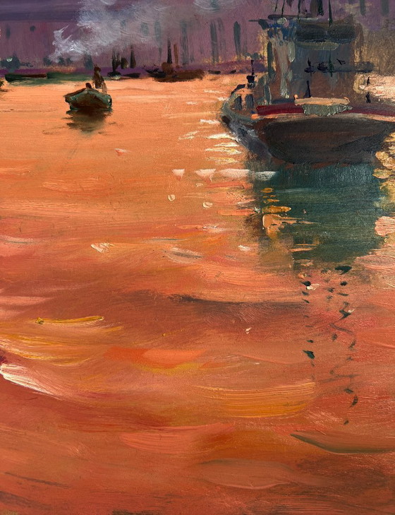 Image 1 of Original Oil Painting Evening City Landscape The atmosphere of the Venetian city