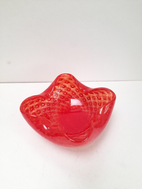 Image 1 of Murano glass trinket tray, red bullicante, signed
