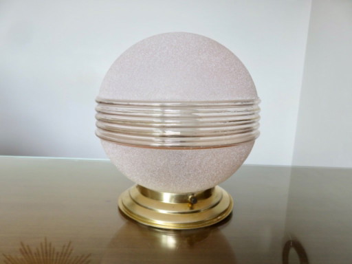 Lámpara de techo de cristal rosa esmerilado con detalles dorados, Francia, 1950. – plafondlampen, Glass