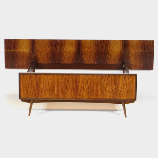 Lit double vintage Mid Century en bois de rose, années 1960