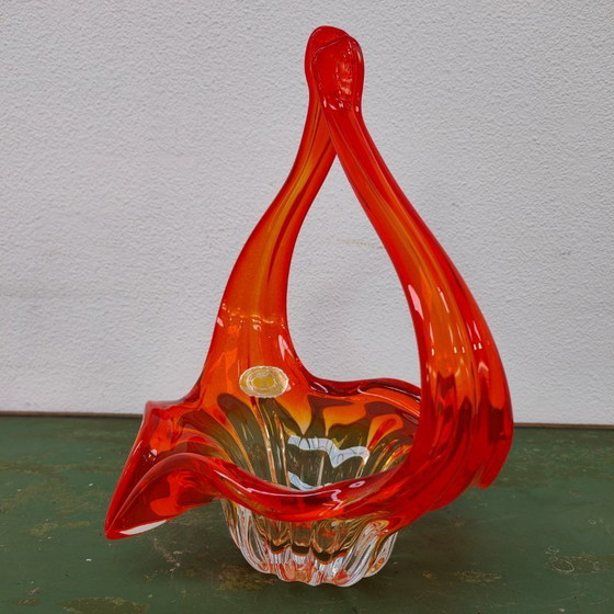 Image 1 of Cestino vintage in vetro arancione in stile Murano. Vetro