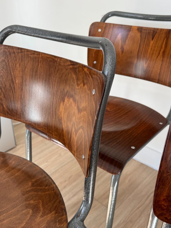 Vintage Industrial Plywood TH-Delft W.H. Gispen Chairs (Set of 4) – Dining chairs, polished steel (photo 7 of 11)