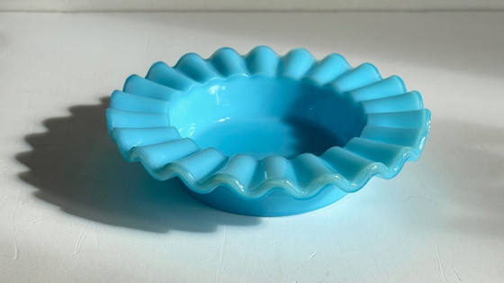 Image 1 of CENDRIER Vide-Poche Verre OPALIN Bleu VINTAGE