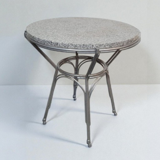 Tavolino rotondo in granito grigio e metallo argentato, design tedesco 1960