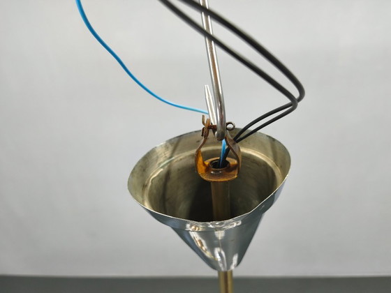 Image 1 of Art Deco Chandelier, Marble Glass, Brass & Chrome, 1930s