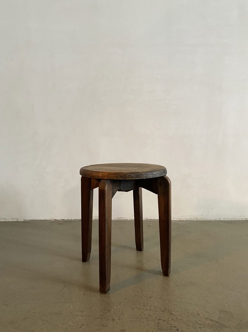 Tabouret en bois Mid Century, France, années 1950