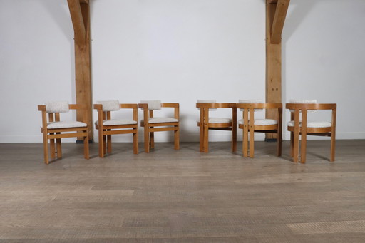 Pigreco eetkamerstoelen van Afra & Tobia Scarpa met gebogen houten frame, set van zes, Italië 1960
