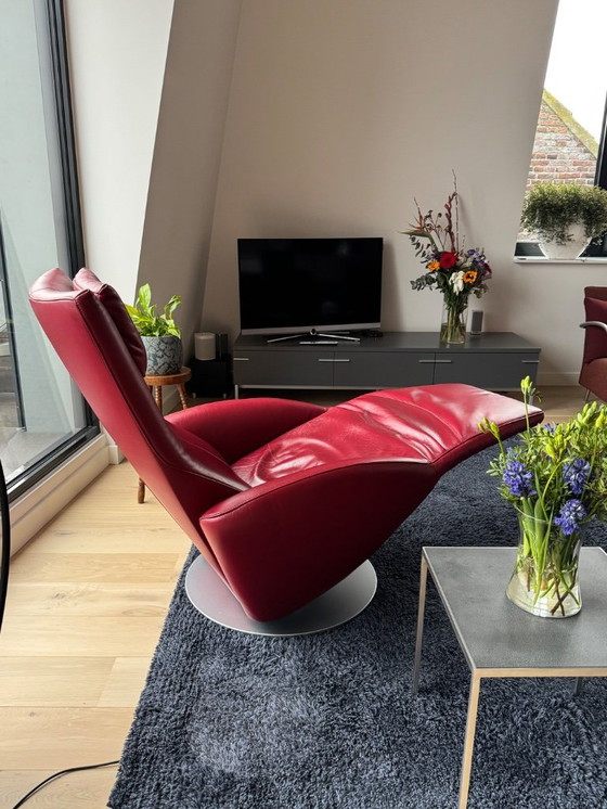 Image 1 of FSM Mate recliner chairs, Leather A Cherry 57 with chrome legs. Electrically adjustable.