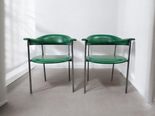 Juego de 2 sillas/sillones/sillas de salón vintage de color verde.