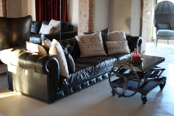RH 118" Kensington Leather Sofa Black Leather, Restoration Hardware, 3-5 seaters, Textile, Modern (photo 7 of 21)