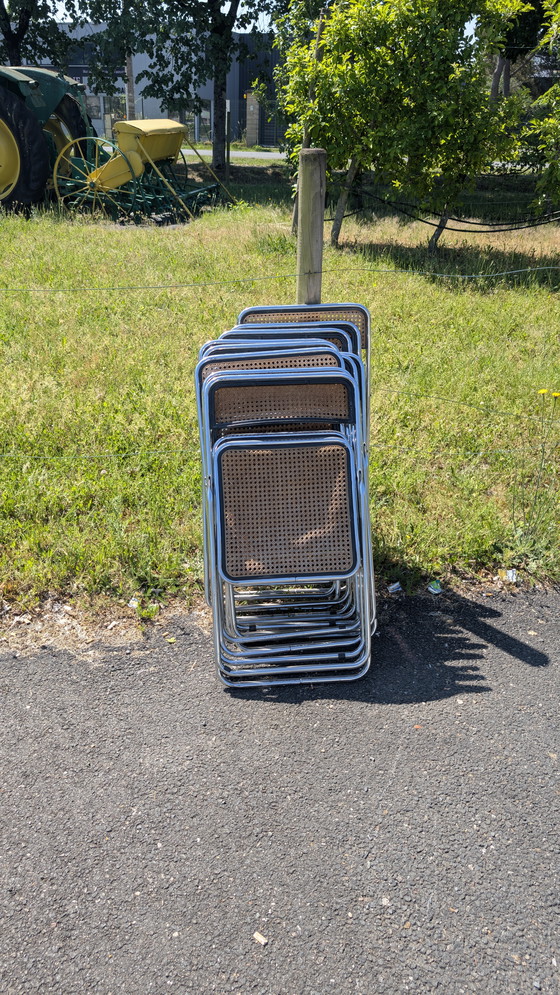 Image 1 of Chaise pliante cannée et acier chromé dans le goût de Castelli, Vintage