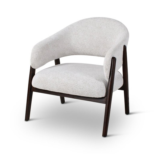 Poltrona lounge color avorio con gambe in legno marrone scuro – fauteuils, Wood