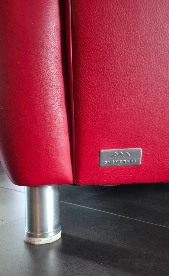 Image 1 of Canapé d'angle design en cuir rouge