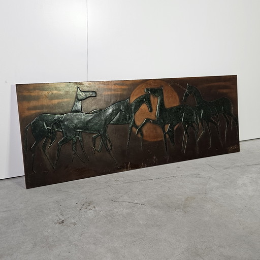 Panneau mural décoratif vintage, chevaux de la lune