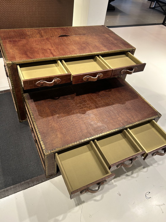 Image 1 of Exclusive Leather Trunk Tables – Genuine Leather with Crocodile Print – Boutique Luxury Set