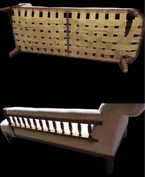 Art Nouveau/Victorian Chaise Longue, Textile, Velvet, Beige (photo 5 of 7)