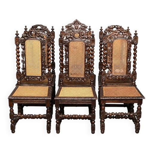 Set of matching hunting style chairs. – eetkamerstoelen, Wood