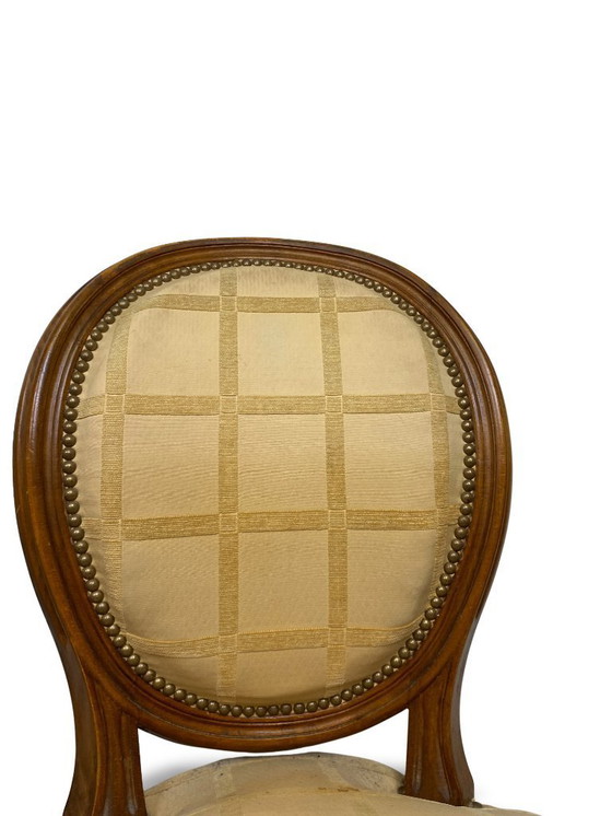 Image 1 of 2x Louis XVI medallion chairs - XIXth century - Cream/honey color