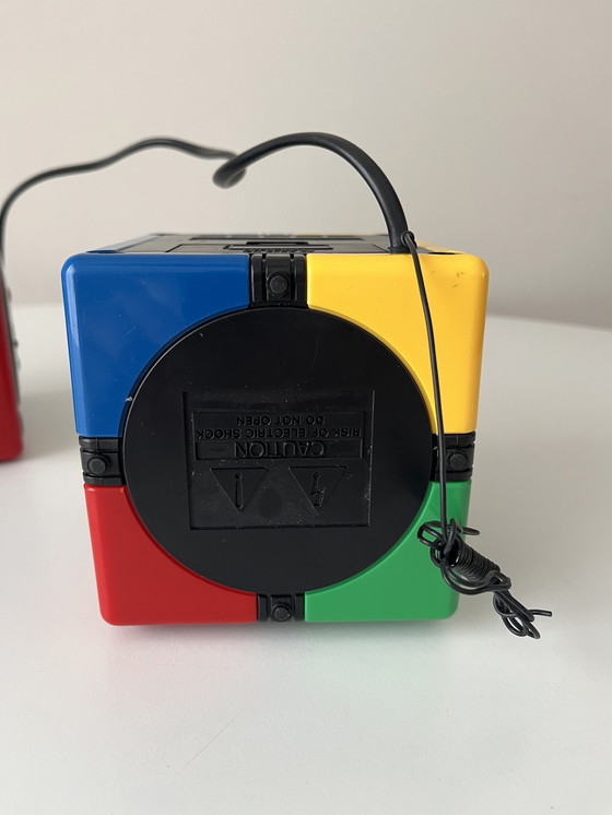 Image 1 of Rubik's Cube Style Digital FM Clock Radios - Space Age Memphis