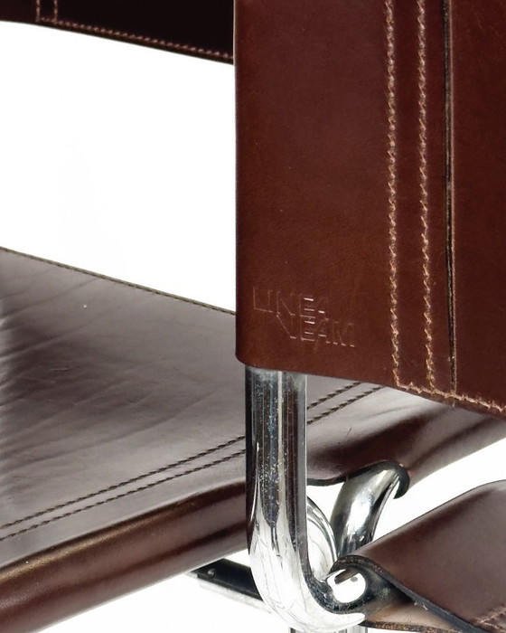 Image 1 of Sgabelli da bar vintage di Linea Veam, in pelle marrone e cromo, set da 6, Italia anni '60