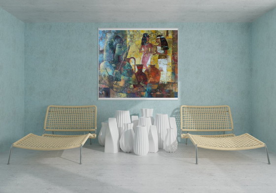Original Oil Painting Abstract Figurative Girl Gifts to Pharaoh – Paintings & Drawings, Canvas (photo 3 of 13)