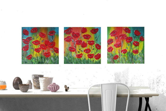 Image 1 of 3 Tafelbilder Mohnblumen