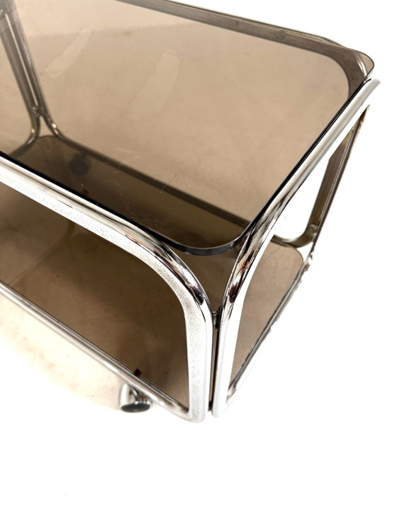 Vintage chrome & smoked glass bar cart ‘80 (photo 7 of 9)