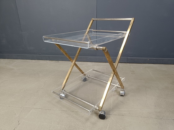 Image 1 of Vintage brass and lucite trolley, 1970s