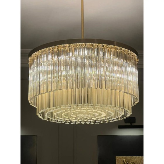 Image 1 of Murano glazen kroonluchter met helder Triedo glas, Italiaanse pure kunst