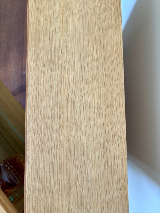 Image 1 of Bolia Oak Bar Cabinet with Glass Shelves & Mirror Interior