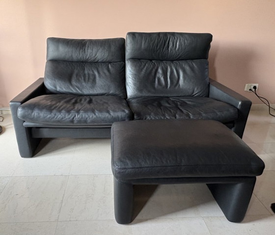 Image 1 of ERPO Manhattan Sofa und Fußhocker aus schwarzem Leder