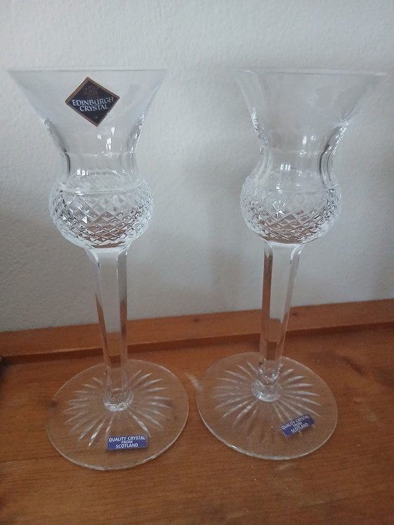 Image 1 of Zeldzame Set (2) Edinburgh Crystal "Thistle" sherry/likeurglazen– In Absolute Nieuwstaat (Met Labels!)