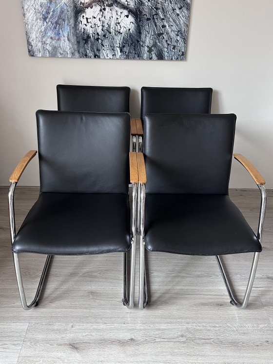 4x Leolux Freyr Design Chaises de salle à manger – Chrome, Wood, Modern (photo 11 of 12)