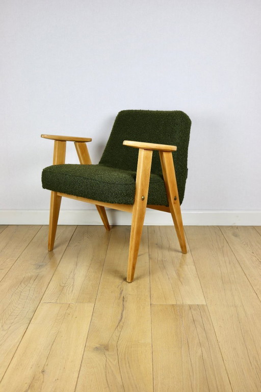 Chierowski 366 armchair, 1970s, olive green vintage boucle - light wood
