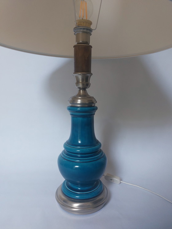 Image 1 of Lampe à poser en céramique bleue Mid Century