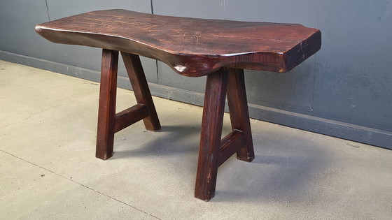 Image 1 of Solid wood brutalist dining table by Mobichalet, 1960s