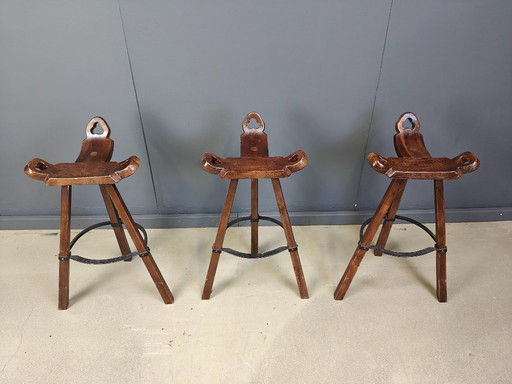 Set di 3 sgabelli da bar brutalisti, 1960