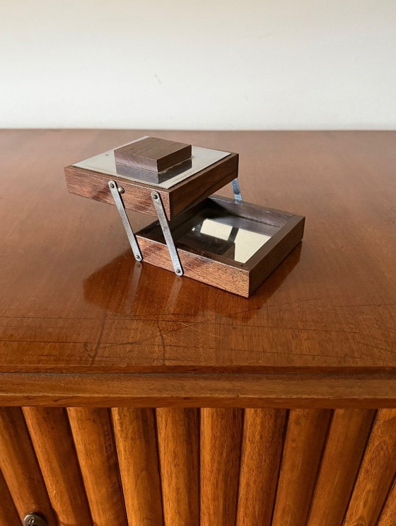 Image 1 of Mid-century mirrored wood cigarette box, France 1960